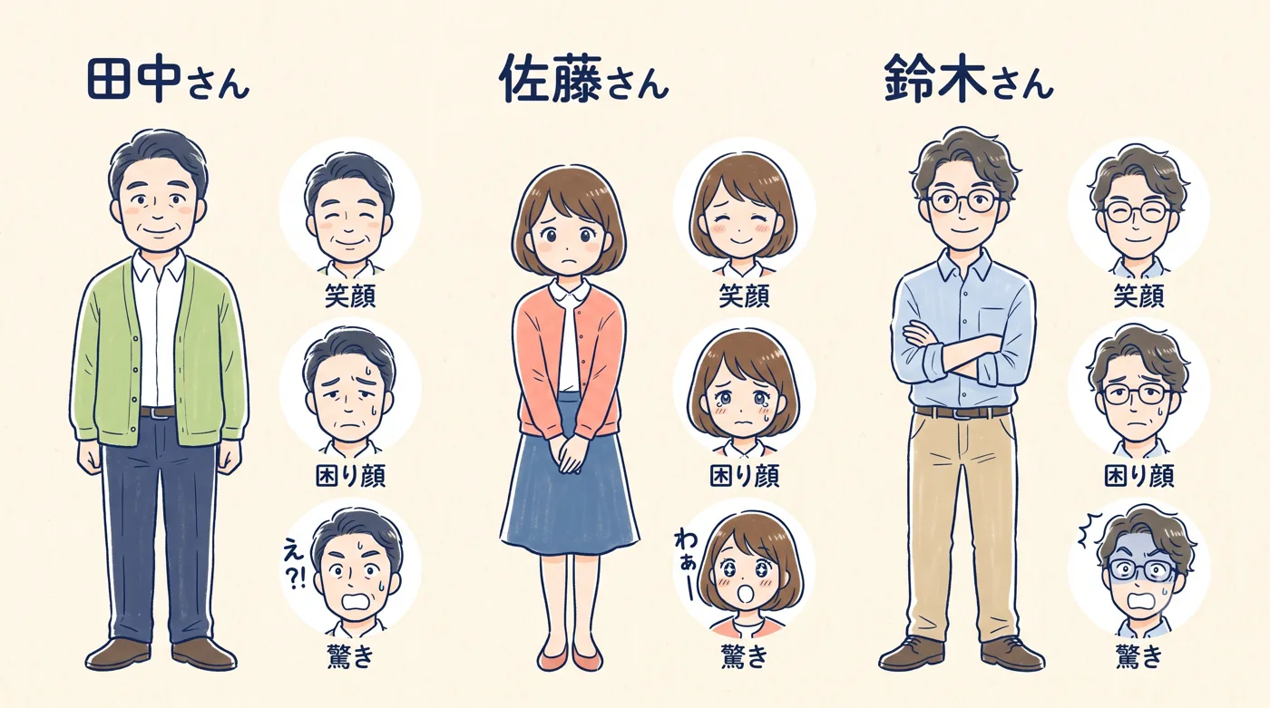 登場人物:リーダーの田中さん、入社2年目の佐藤さん、中堅の鈴木さん